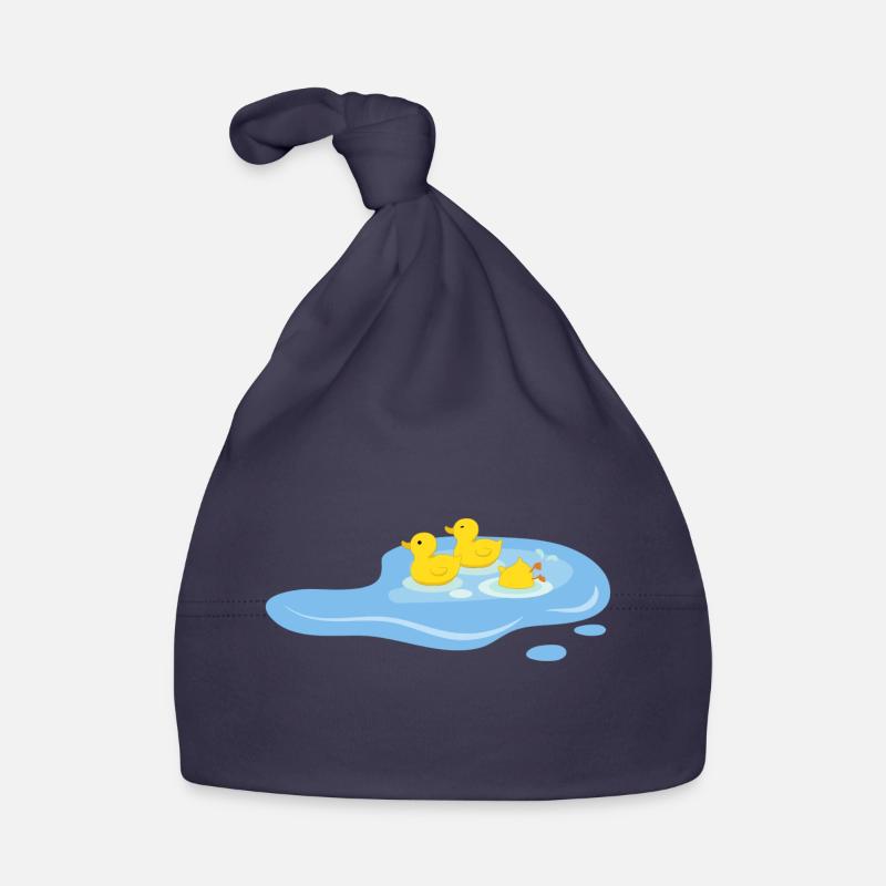 Canards dans une mare - Bonnet bio Bébé - marine