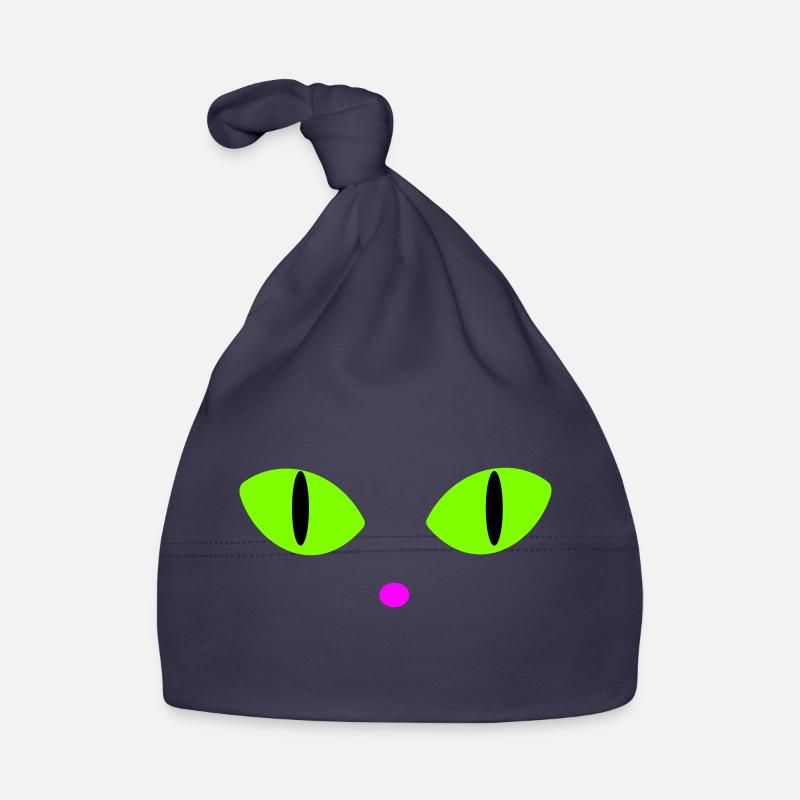 Yeux de chat verts - Bonnet bio Bébé - marine
