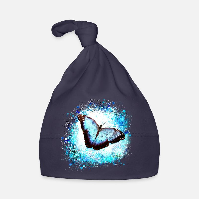 papillon ,bleu ,graffiti,turquoise,peinture Bonnet bio Bébé