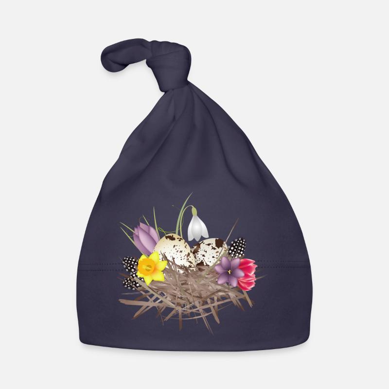 Spring nest with eggs, feathers and spring flowers Organic Baby Cap
