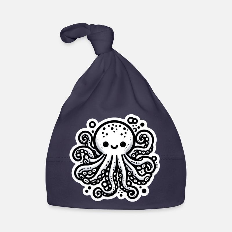 Octopus Octopus White Sticker Organic Baby Cap