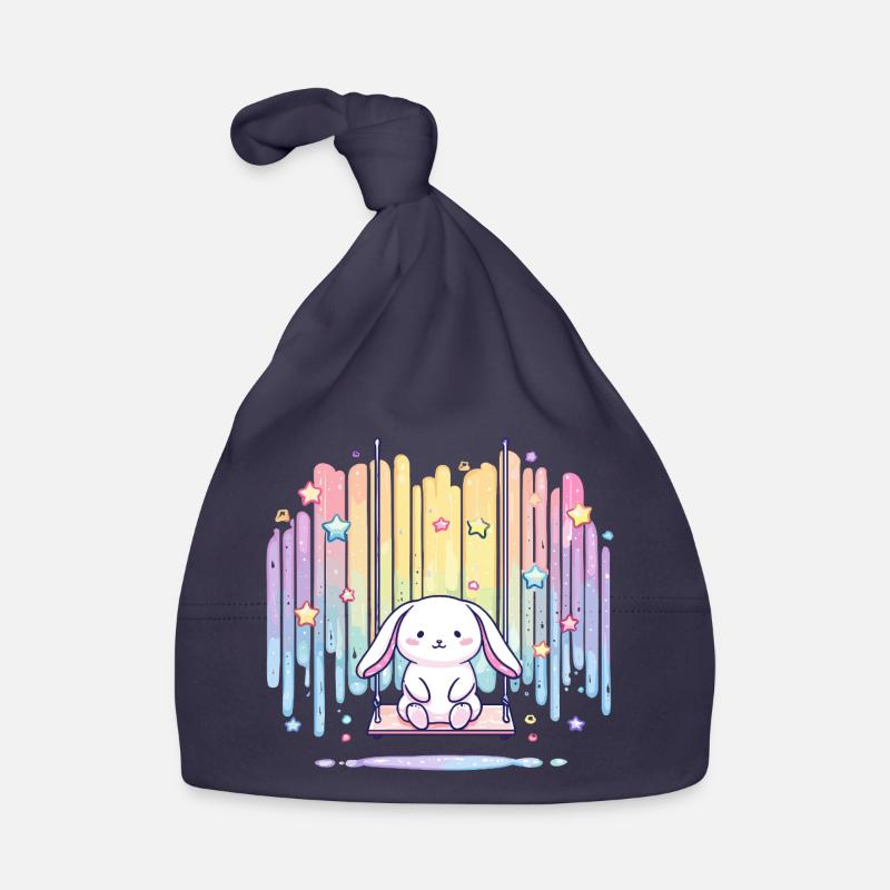 Pastel bunny on swing rainbow Organic Baby Cap