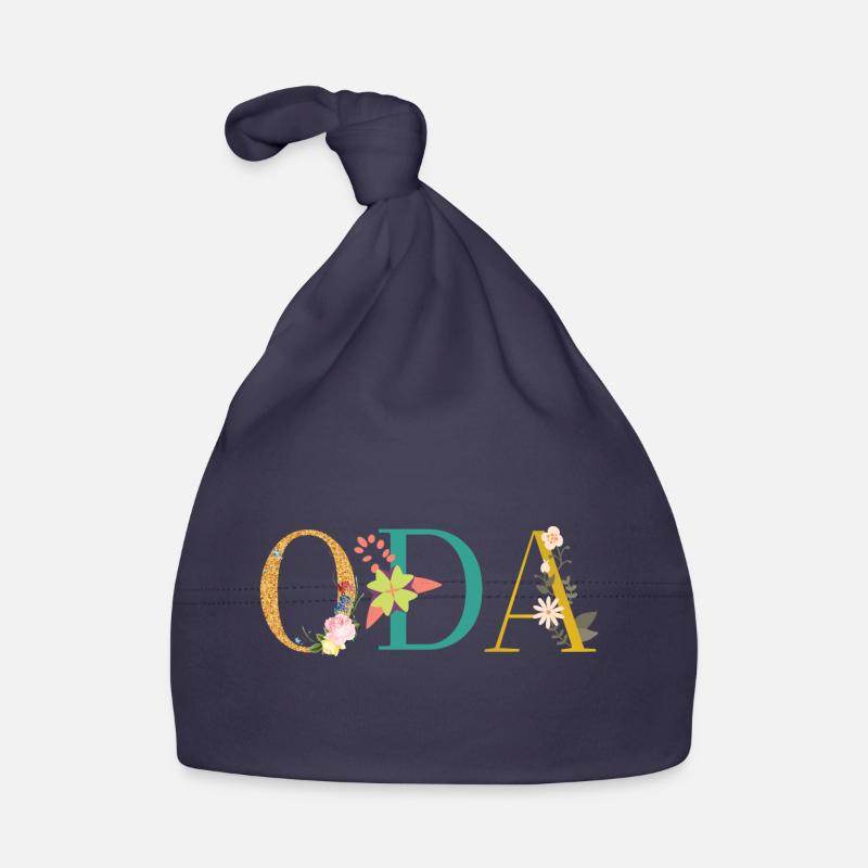 Nom de l’ODA décoré de fleurs - Bonnet bio Bébé - marine