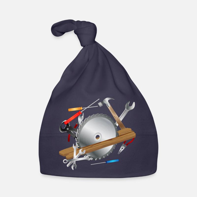 Lame de scie circulaire avec planche de bois et outils - Bonnet bio Bébé - marine