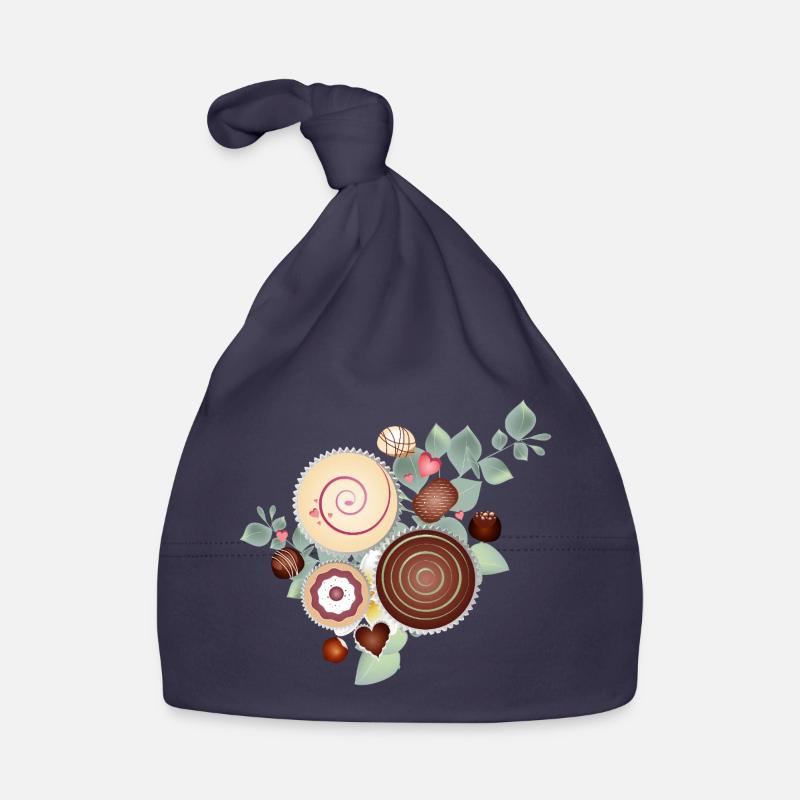 Noble praline motif between delicate foliage Organic Baby Cap