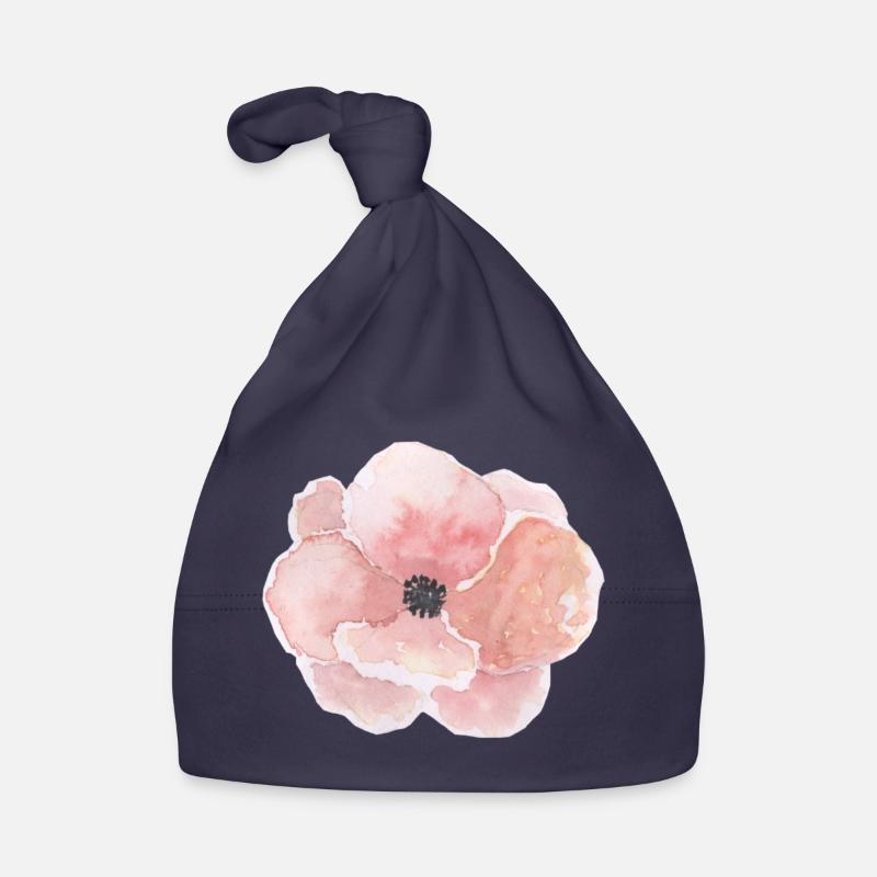Fleur rosée - Bonnet bio Bébé - marine