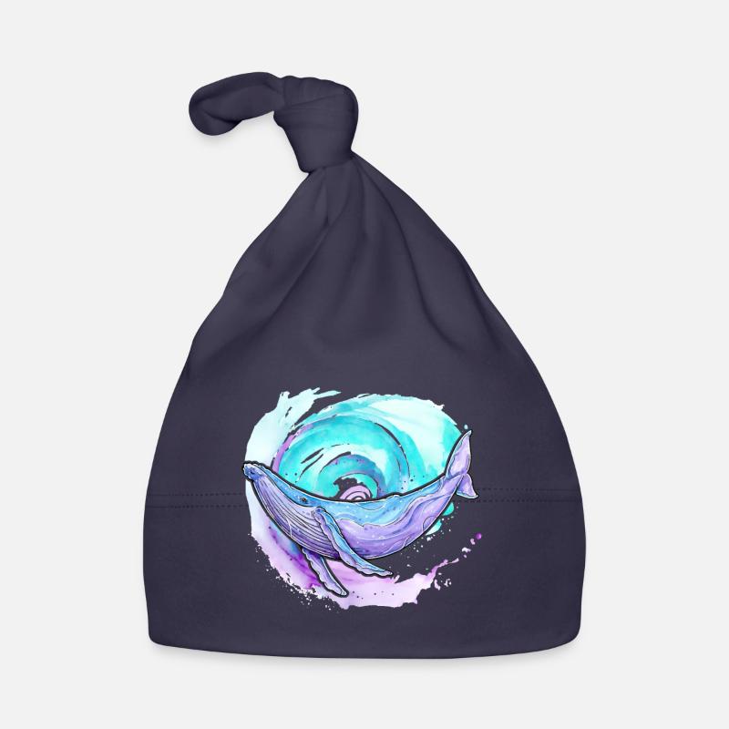 Baleine à bosse aquarelle - Bonnet bio Bébé - marine
