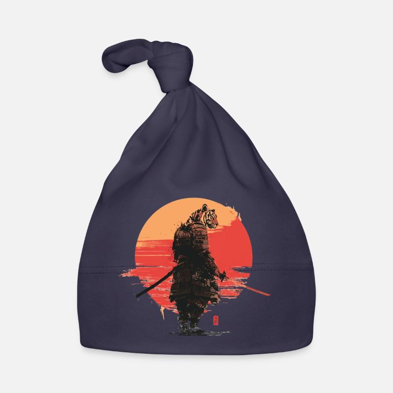 Tiger Samurai at Sunset - Organic Baby Cap - navy