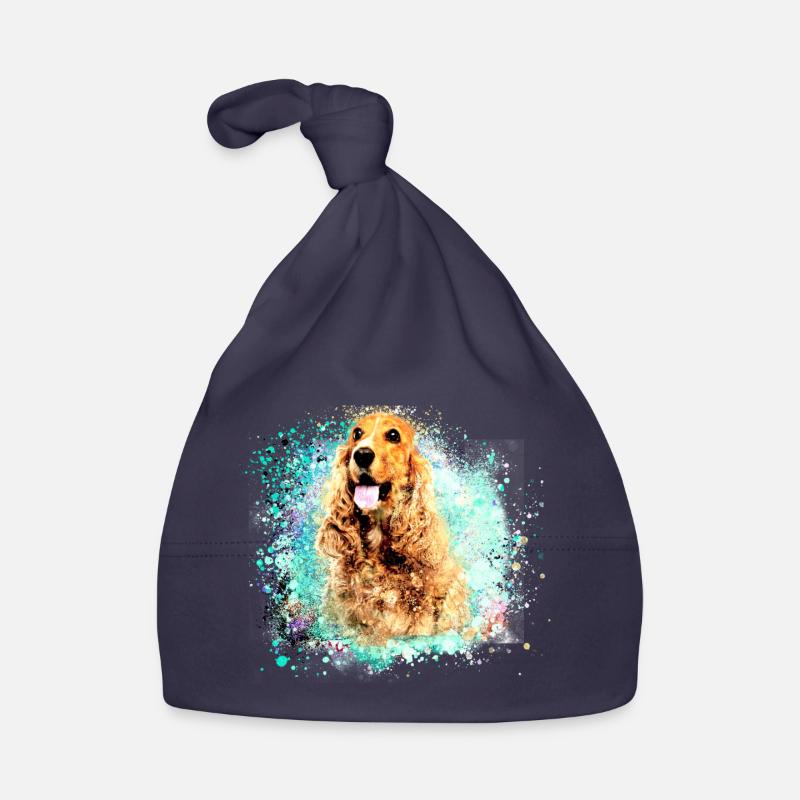 Cocker spaniel, peinture, aquarelle, chien graffiti - Bonnet bio Bébé - marine