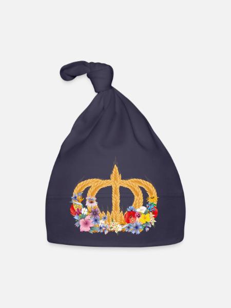 Couronne de blé avec des fleurs – symbole de la nature et de la récolte - Bonnet bio Bébé - marine - Devant