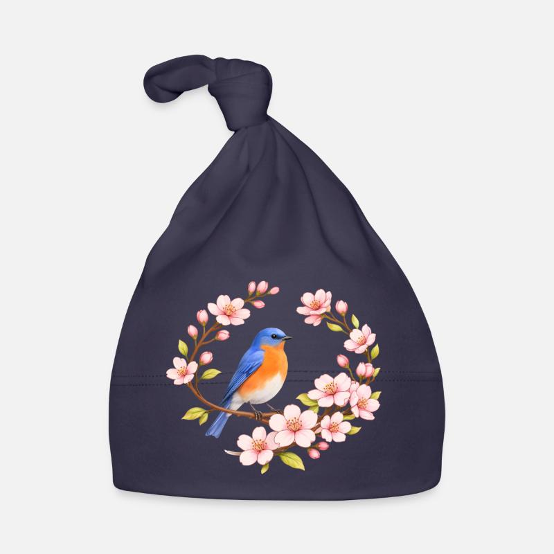 Bluebird with cherry blossom spring motif Organic Baby Cap