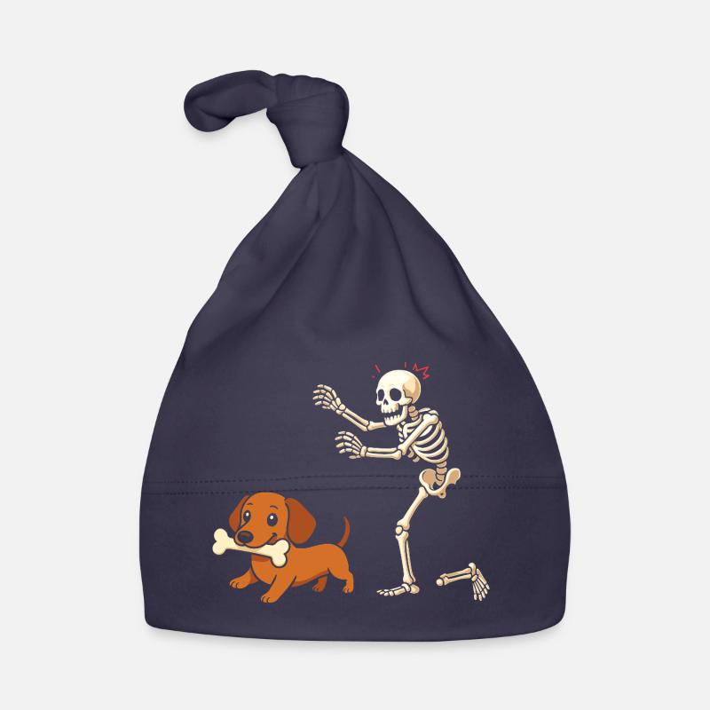 Humor Skeleton Chases Dachshund Dog Organic Baby Cap