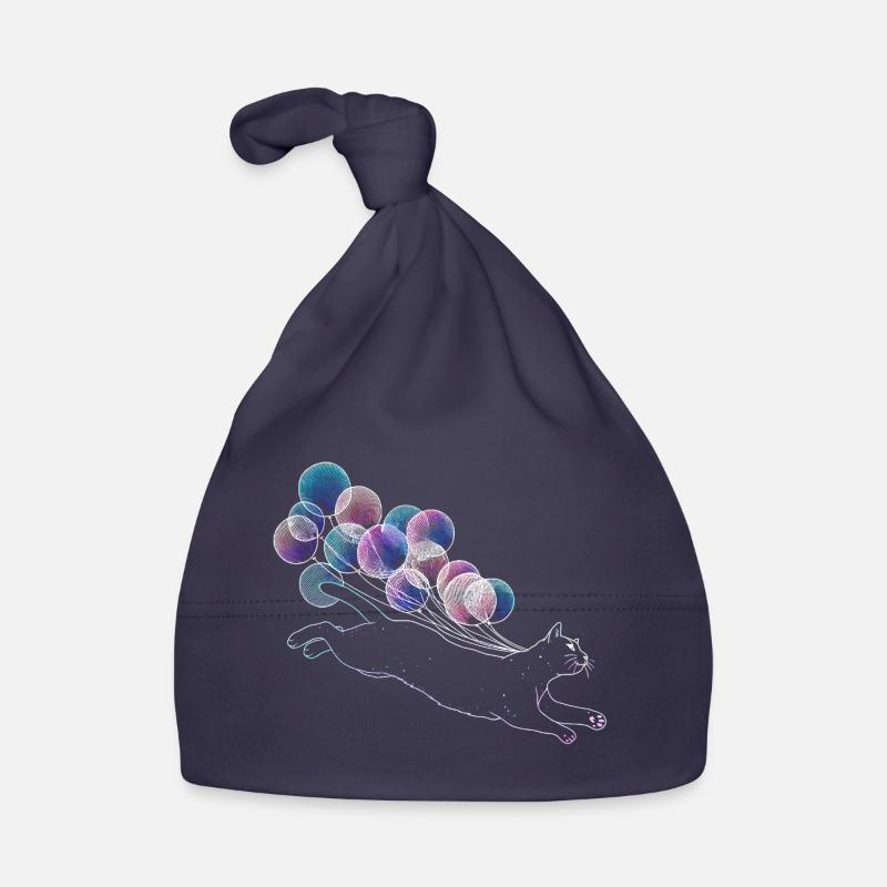 Schwebende Katze mit bunten Ballons Illustration Baby Bio-Mütze