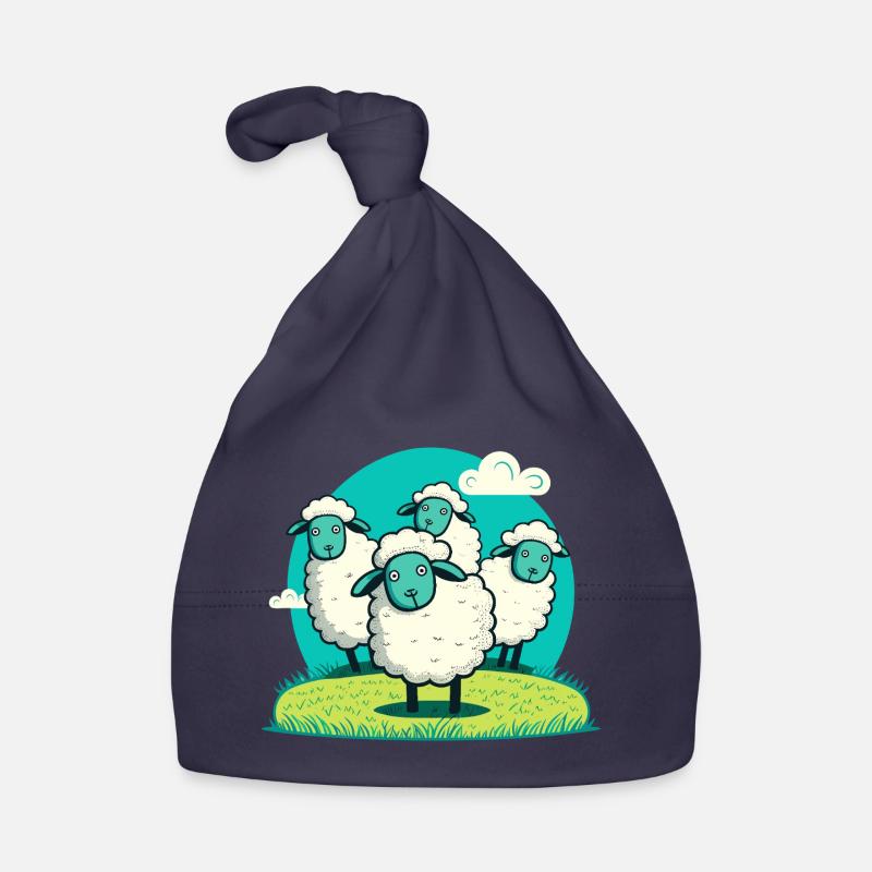 Rond d’agneau de dessin animé sur herbe - Bonnet bio Bébé - marine