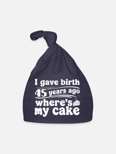 Birthday 45 years ago – cake? - Organic Baby Cap - navy - Front