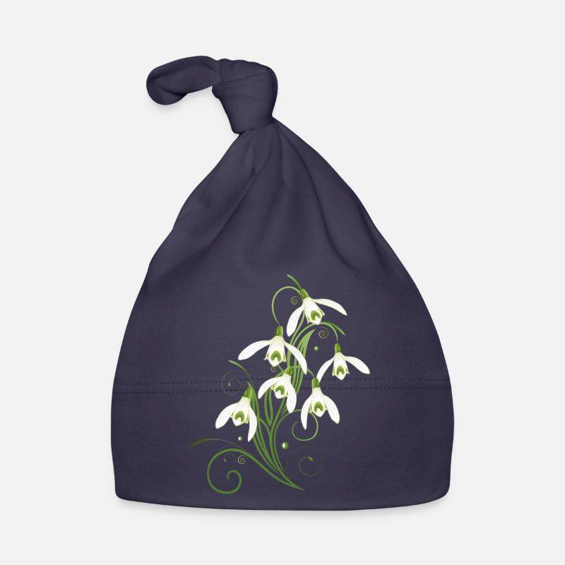 Fleurs de perce-neige. Le printemps arrive. - Bonnet bio Bébé - marine