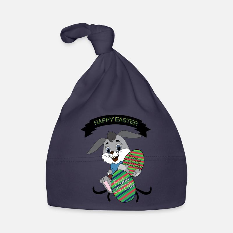 HAPPY EASTER, Easter , Coloured Easter Eggs - Organic Baby Cap - navy