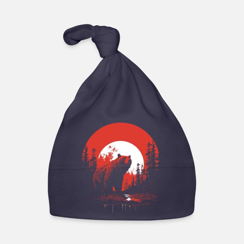 Ours de nuit rouge - Bonnet bio Bébé - marine