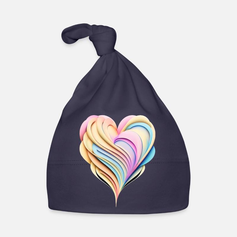 Coeur arc-en-ciel pastel en aspect 3D - Bonnet bio Bébé - marine