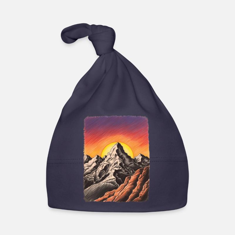 Montagne coucher de soleil - Bonnet bio Bébé - marine