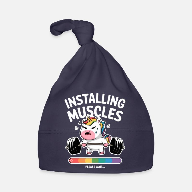 Installation de Muscles Licorne - Bonnet bio Bébé - marine