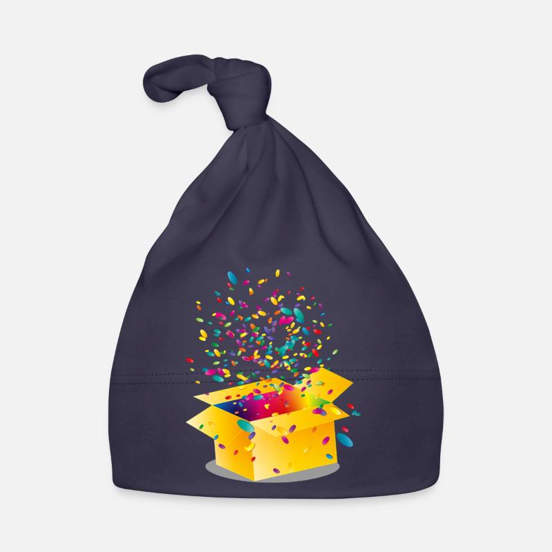 Gelbe Box mit buntem Konfetti Baby Bio-Mütze