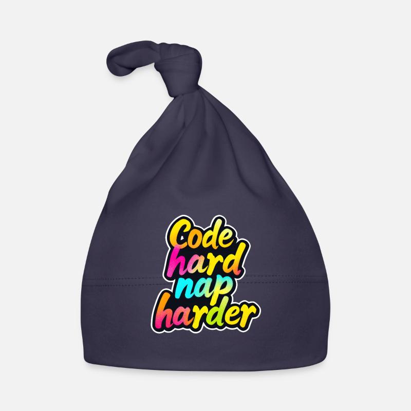 Code Hard Nap Harder Funny Programmer Tee - Organic Baby Cap - navy