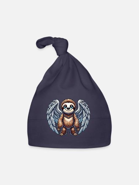 Mignon paresseux ange dessin animé avec des ailes - Bonnet bio Bébé - marine - Devant