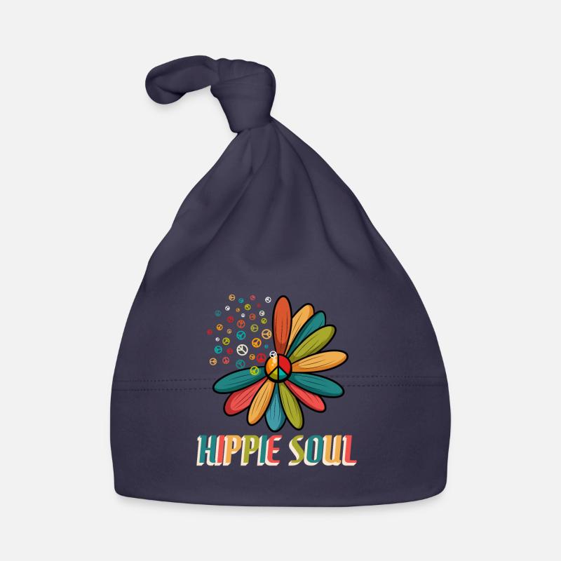 Paix Amour Happy Soul Fleurs - Bonnet bio Bébé - marine