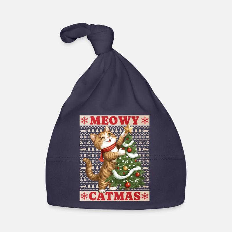 Chat Arbre de Noël Noël Noël Mignon Drôle - Bonnet bio Bébé - marine