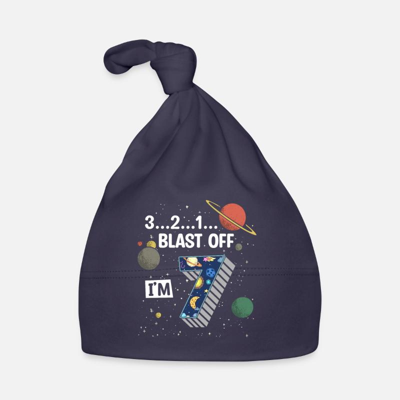 Blast Off I am 7 years old, 7th birthday Organic Baby Cap