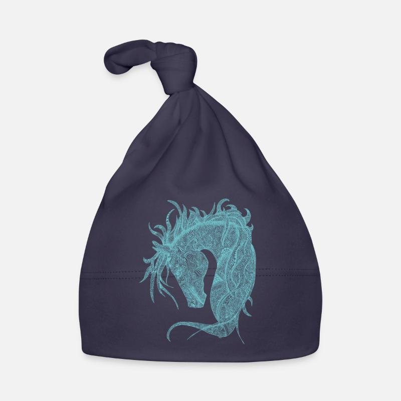 Chevaux Tête Zentangle Turquoise - Bonnet bio Bébé - marine