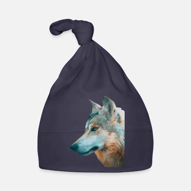Tête de loup Aquarelle - Bonnet bio Bébé - marine