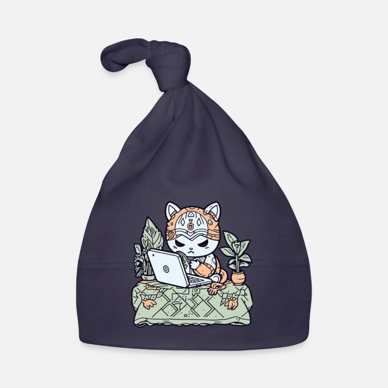 Chat Tech en armure de jardin - Bonnet bio Bébé - marine