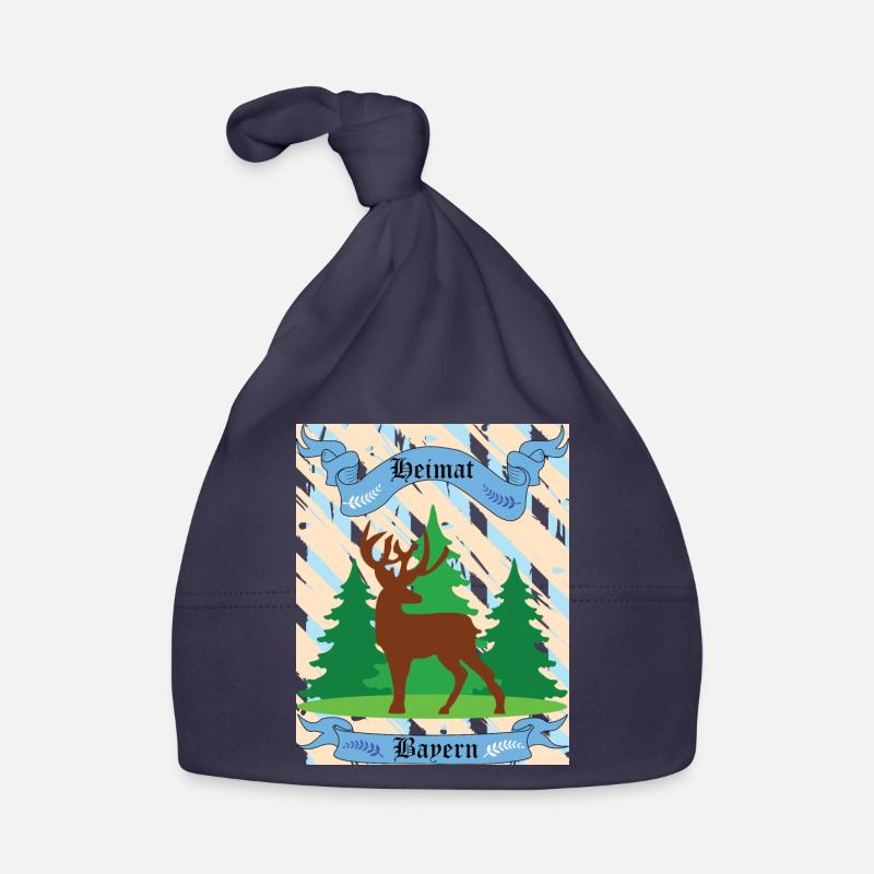 Maison de Bavière Cerfs dans la forêt - Bonnet bio Bébé - marine