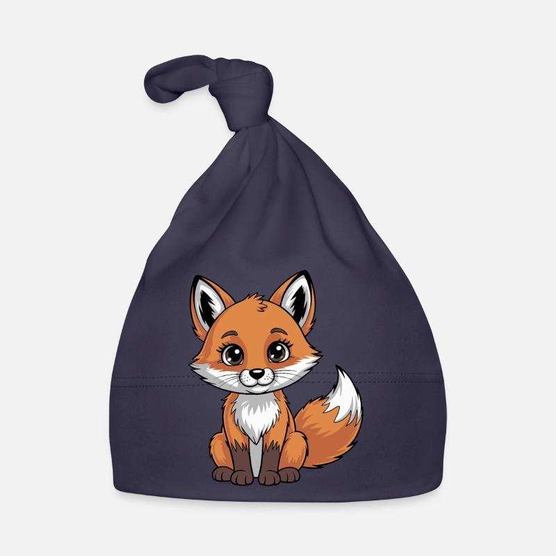 Cute Shy Fox Illustration for Animal Lovers - Bonnet bio Bébé - marine