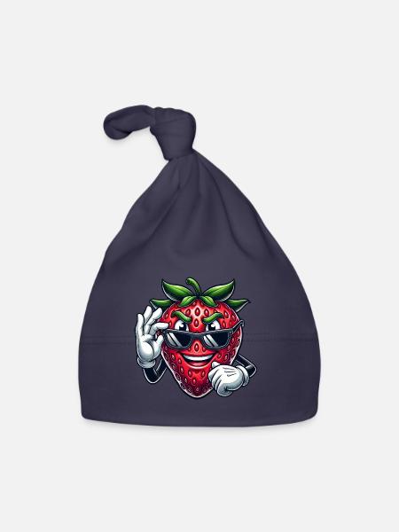 Cool Strawberry Fruit Comic with Sunglasses - Organic Baby Cap - navy - Front