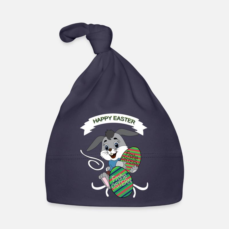 HAPPY EASTER, Easter , Coloured Easter Eggs - Organic Baby Cap - navy