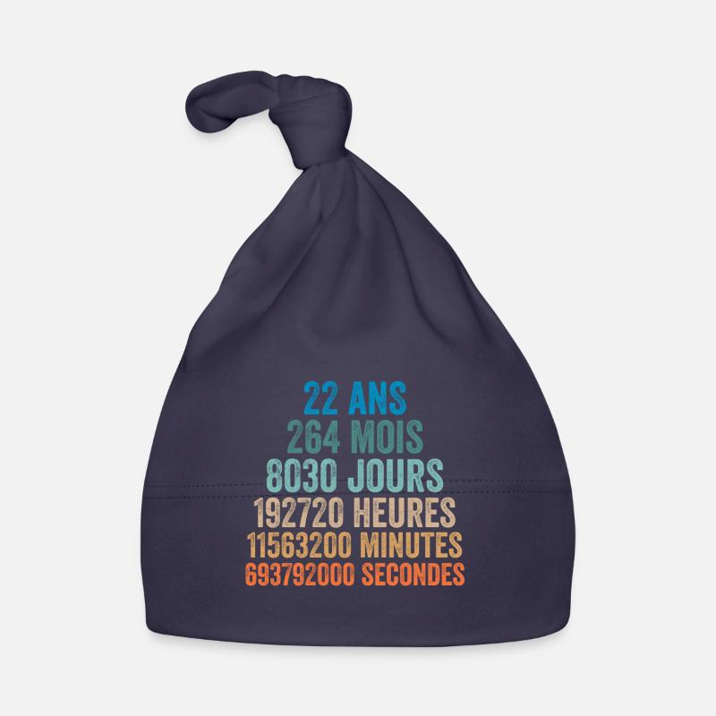 22 Ans Anniversaire - cadeau d'anniversaire - Bonnet bio Bébé - marine