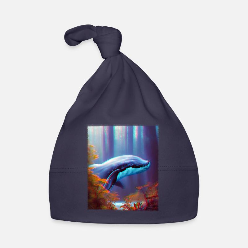 Blue whale soaring through the forest Surrealism Organic Baby Cap