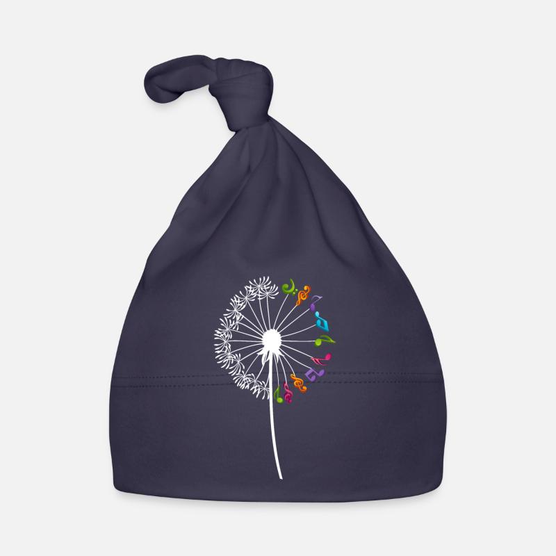 Notes de musique, fleurs de pissenlit, musiciens - Bonnet bio Bébé - marine
