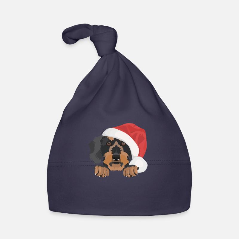 Teckel à poil dur Joyeux Noël - Bonnet bio Bébé - marine