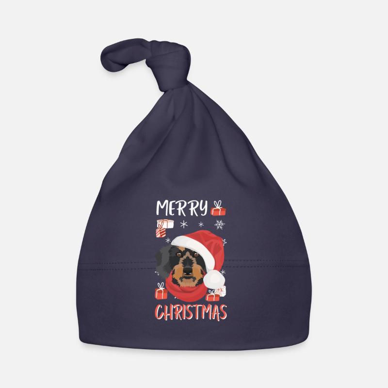 Teckel à poil dur Joyeux Noël - Bonnet bio Bébé - marine