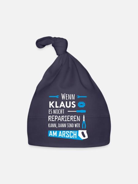 Lustiger Heimwerker und Handwerker Spruch Klaus - Baby Bio-Mütze - Navy - Vorne