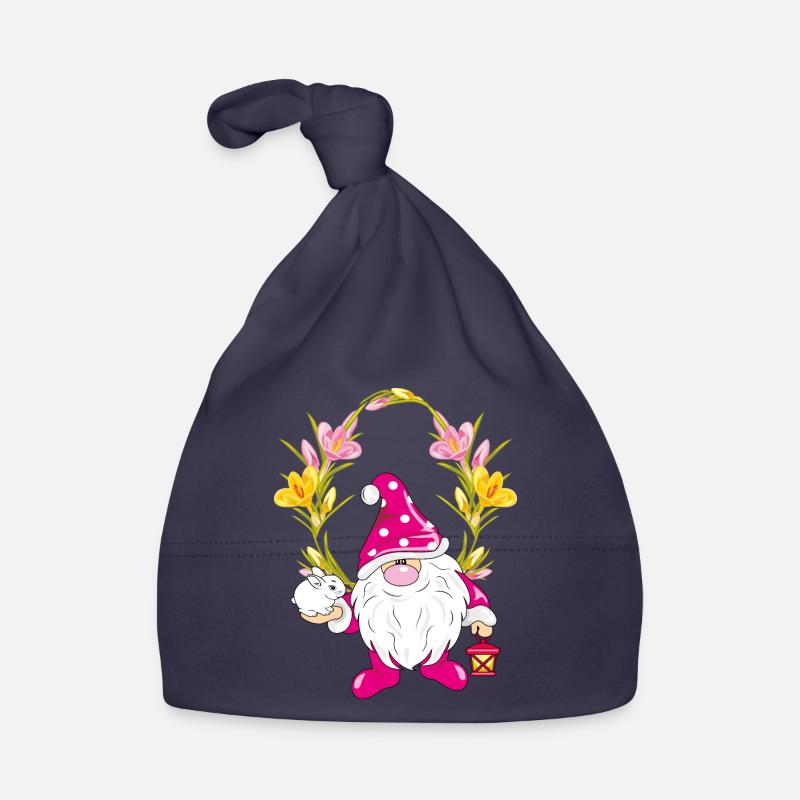 Funny gnome with a cute rabbit in floral frame Organic Baby Cap