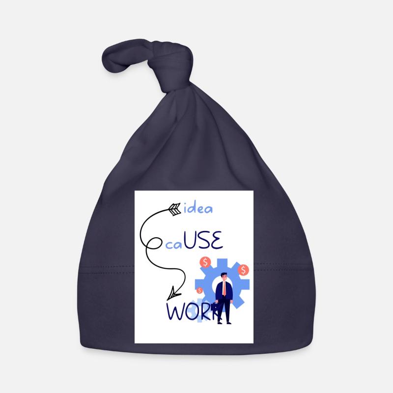 Idee Ursache Arbeit. Aus einer Idee entsteht ein Werk. Baby Bio-Mütze