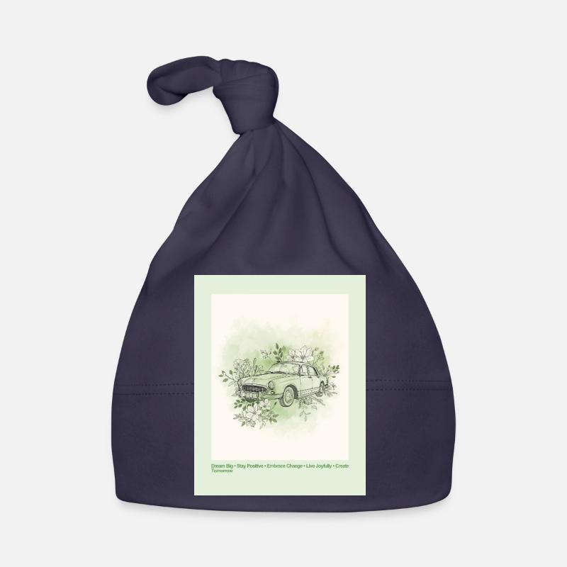 Vintage Car with Floral Frame Organic Baby Cap