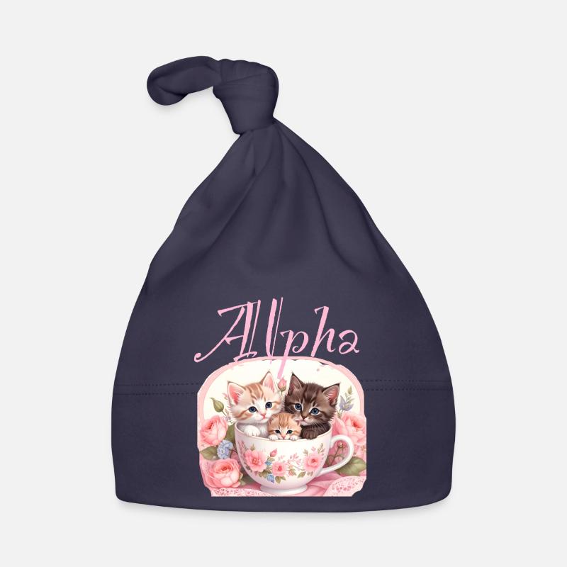 Chat dans la tasse, chat, coupe, alpha, rose, roses Bonnet bio Bébé