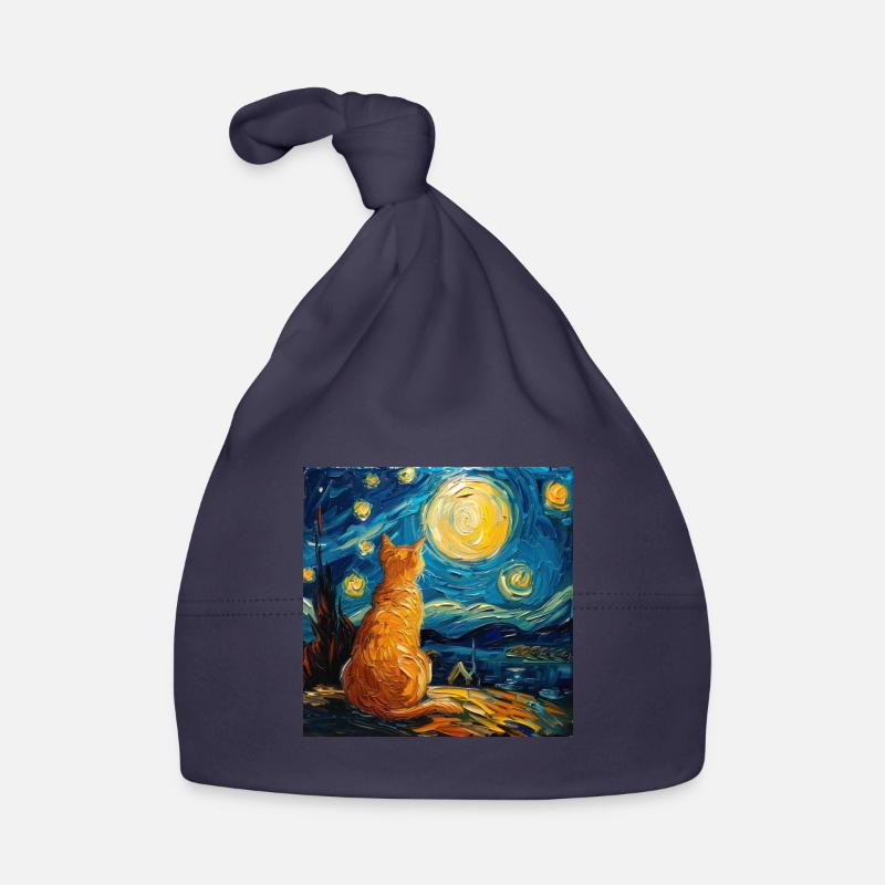 Chat, Motif De Chat - Bonnet bio Bébé - marine