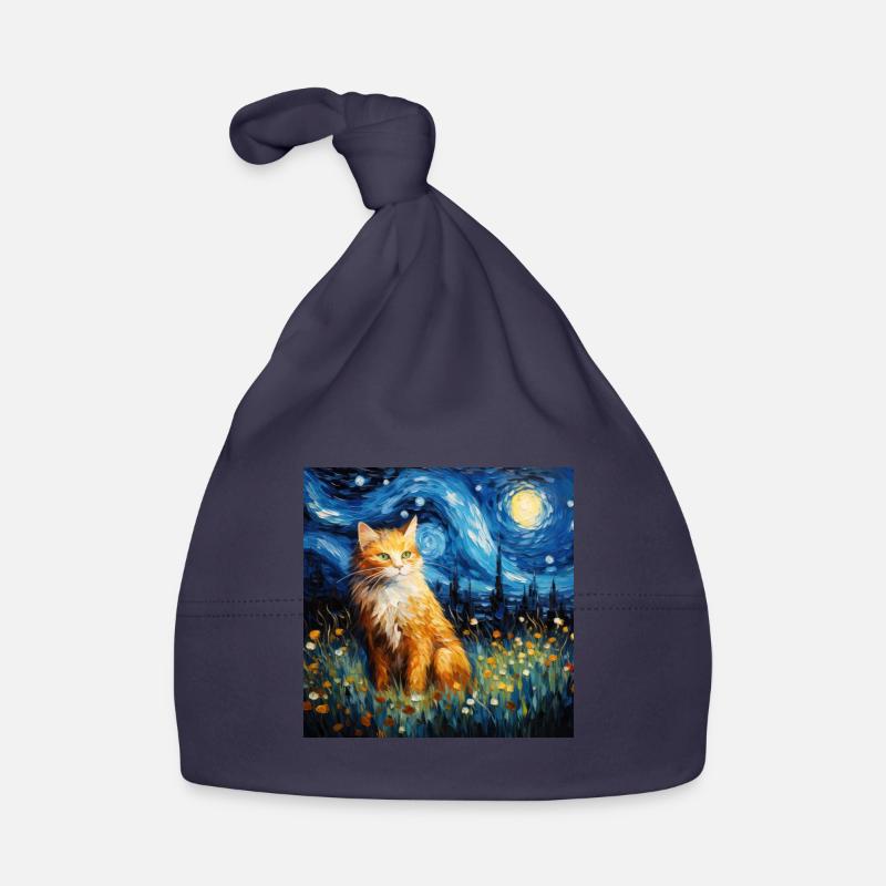 Chat, Motif De Chat, Van Gogh, Nuit Étoilée Bonnet bio Bébé